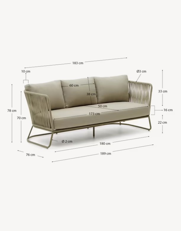 SACONCA trivietė lauko sofa, 189 cm - Image 11