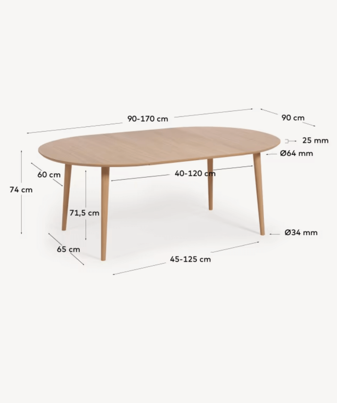 OQUI apvalus išskleidžiamas stalas, 90 (170) x 90 cm - Image 11