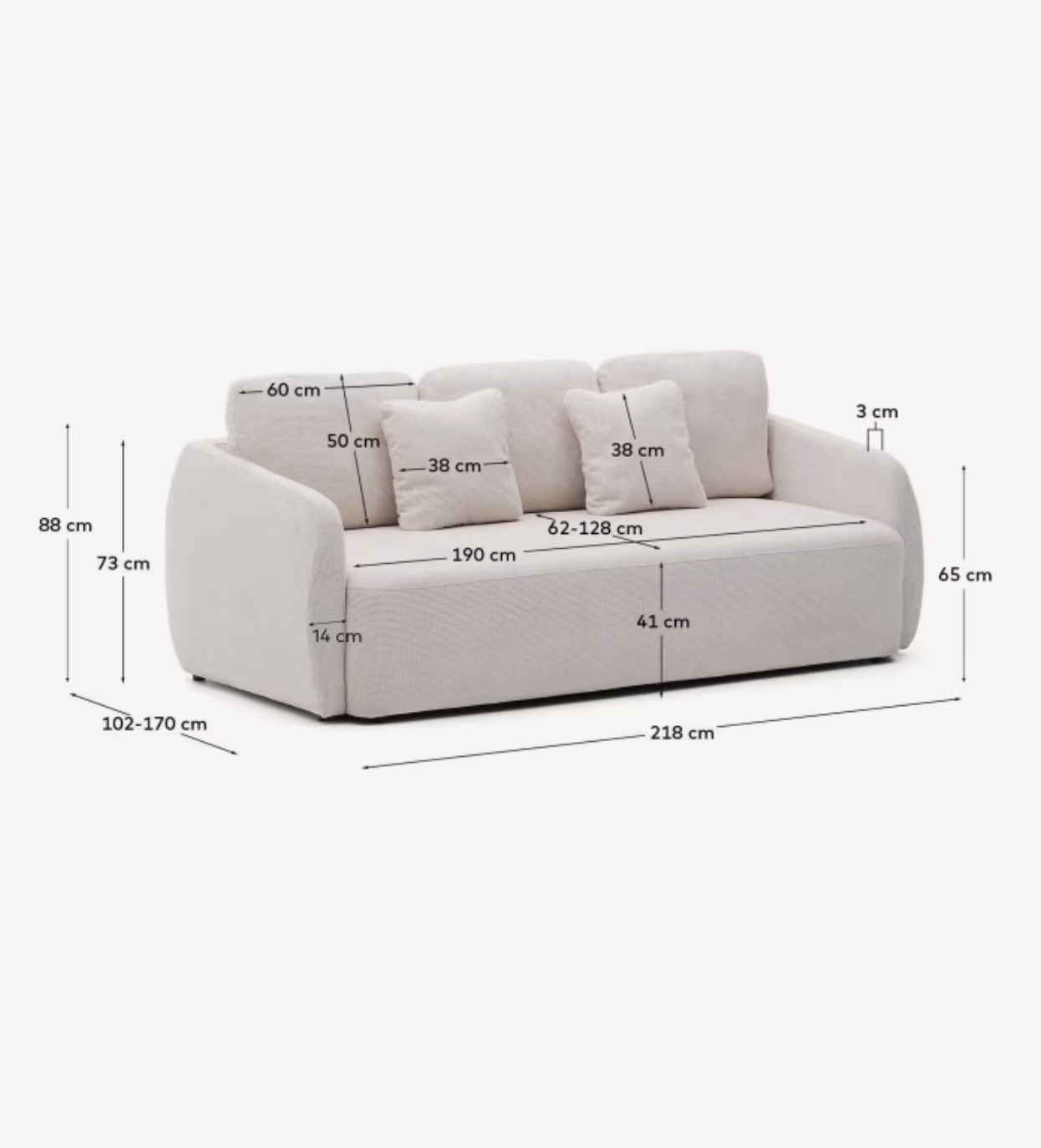 LAIRA trivietė sofa-lova, 218 cm - Image 11
