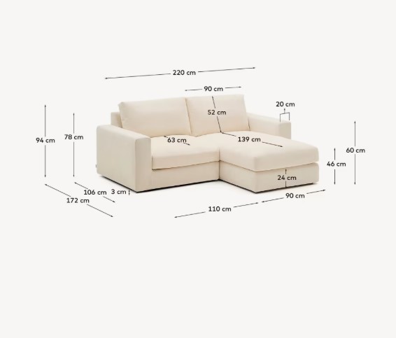 ALEA trivietė sofa su dešiniuoju šezlongu, 220 cm - Image 9